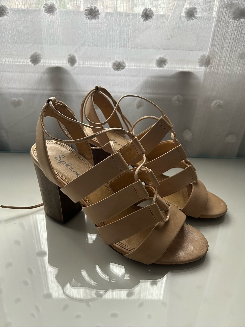 Splendid Beige Strappy Block Heel Sandals for Women
